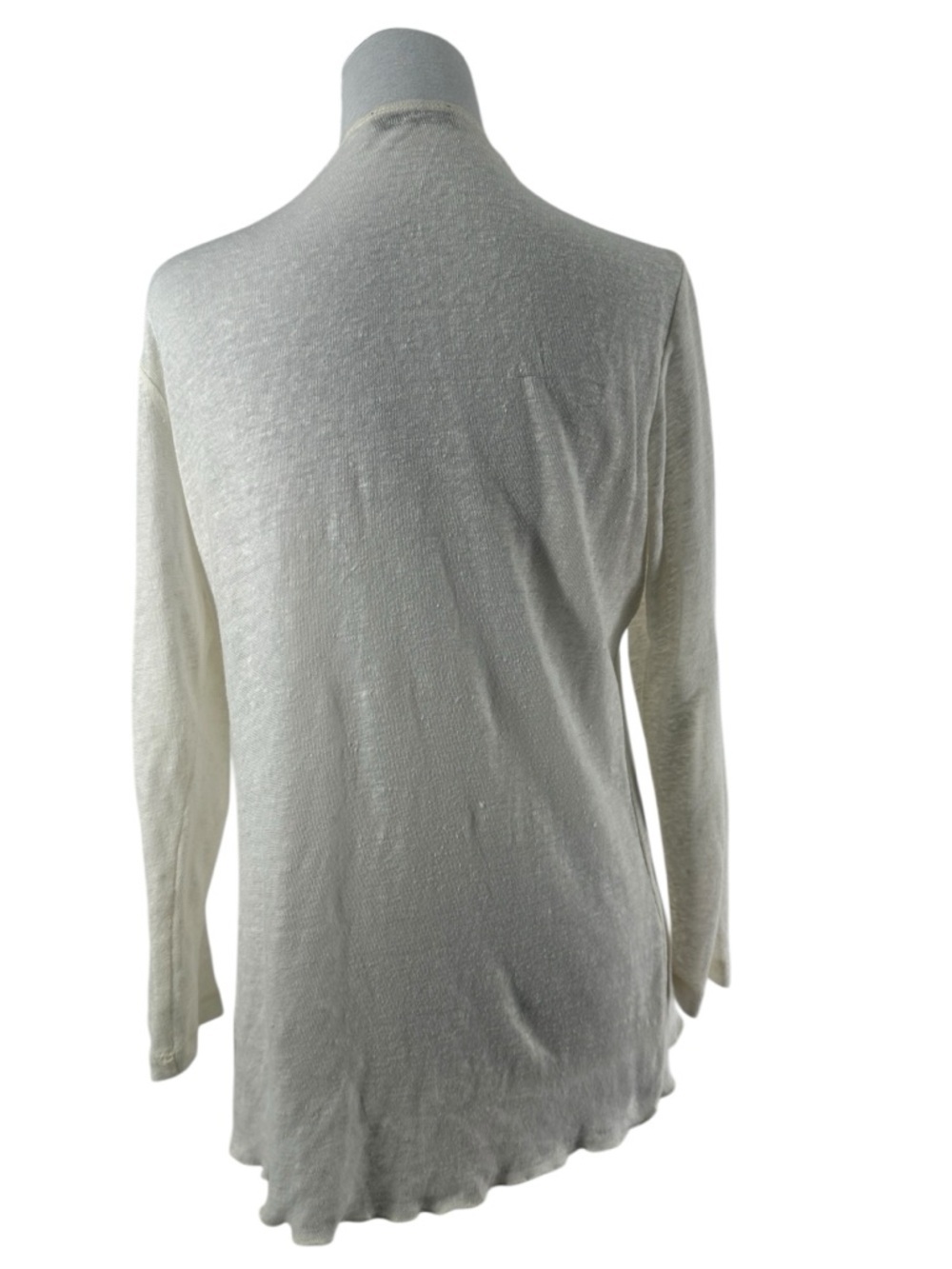 Miik linen cardigan Cream Lightweight lettuce hem y2k Canadian career sz sm - Picture 7 of 7